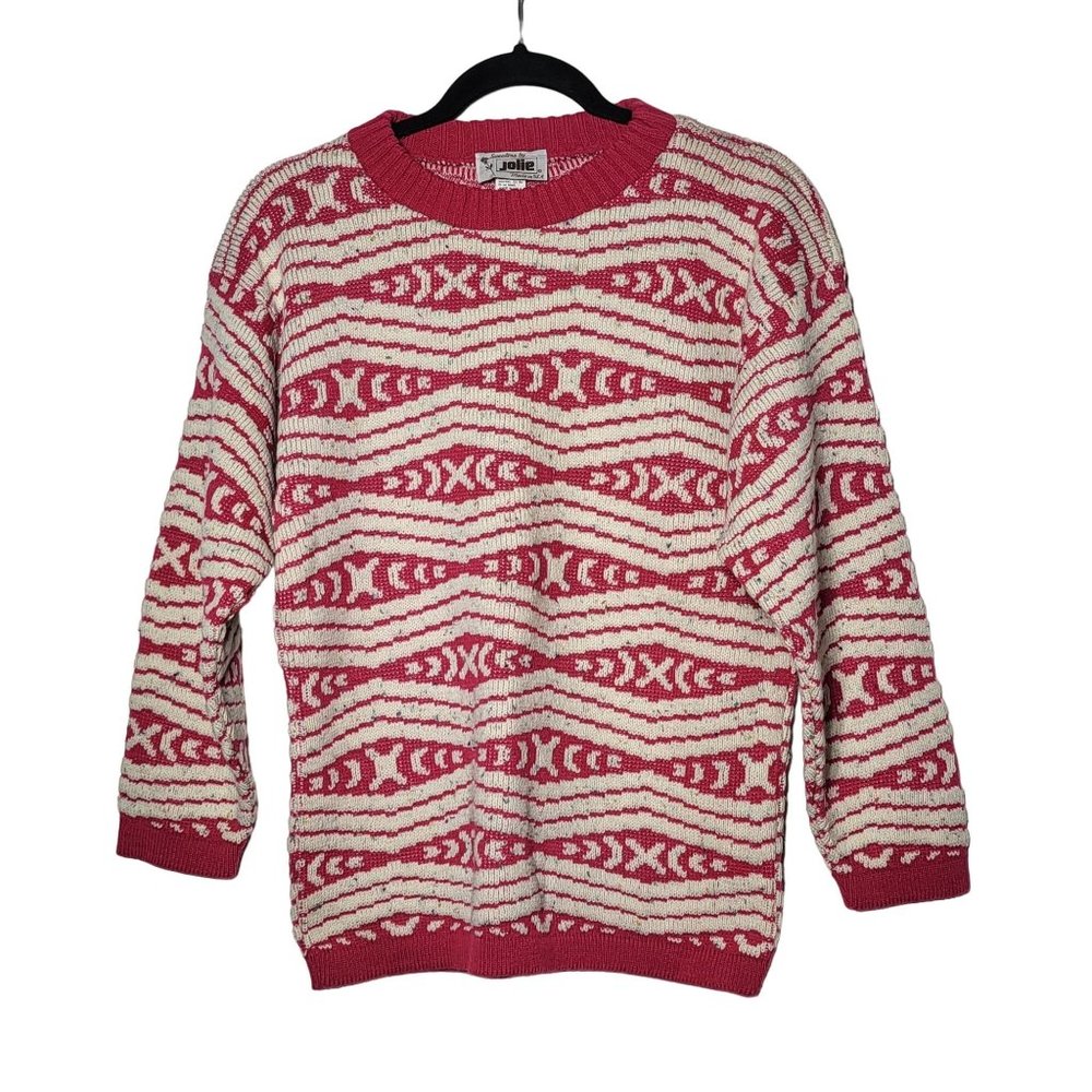 Vintage 90's Jolie Women's Pink Confetti Abstract Pullover Sweater‎ Size Medium